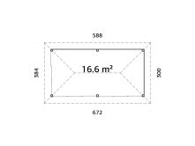 Palmako Pavillon BIANCA 16,6 m²  SET 202 - 588x300 cm, 28 mm, Schiebetür, hellbraun imprägniert