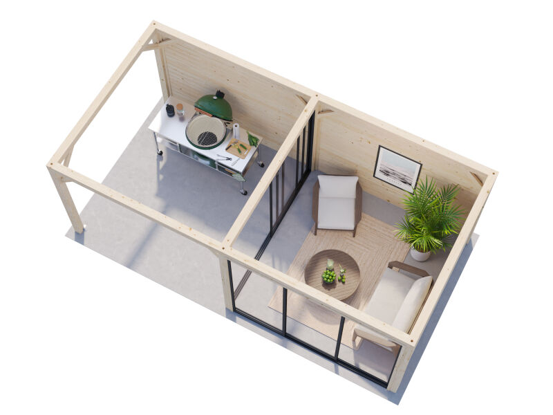 Palmako Pavillon BIANCA 16,6 m²  SET 205 / SET 205 ISO - 588x300 cm, 28 mm, Schiebetür, natur + farbig