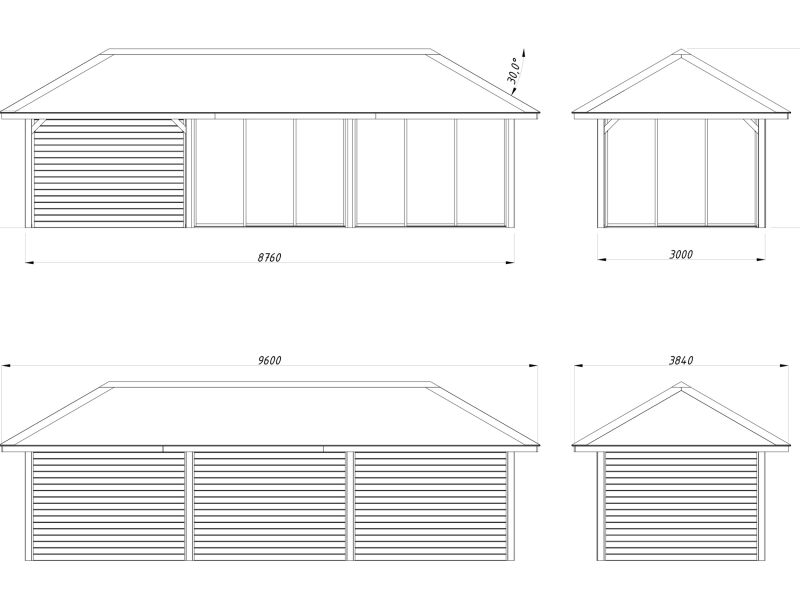 Palmako Pavillon BIANCA 24,9 m² SET 217, 876x300 cm, Schiebetür, natur