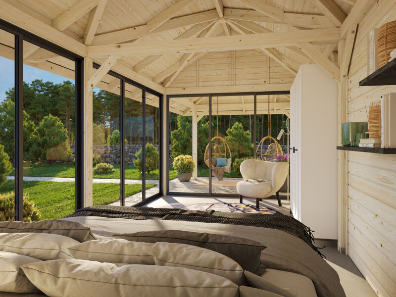 Palmako Pavillon BIANCA 24,9 m² SET 217, 876x300 cm, Schiebetür, natur