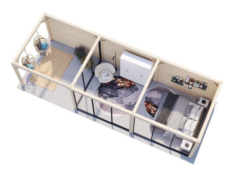 Palmako Pavillon BIANCA 24,9 m² SET 217, 876x300 cm, Schiebetür, natur