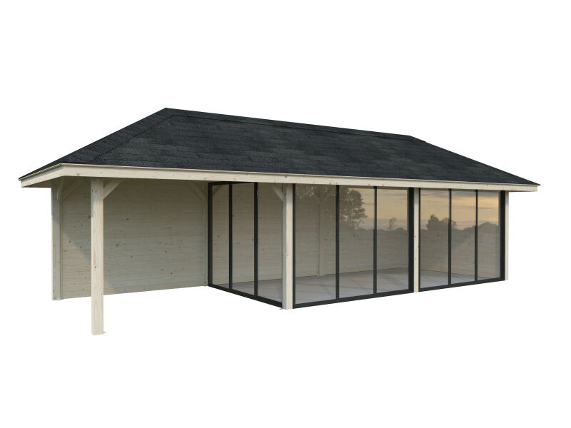 Palmako Pavillon BIANCA 24,9 m² SET 217, 876x300 cm, Schiebetür, natur