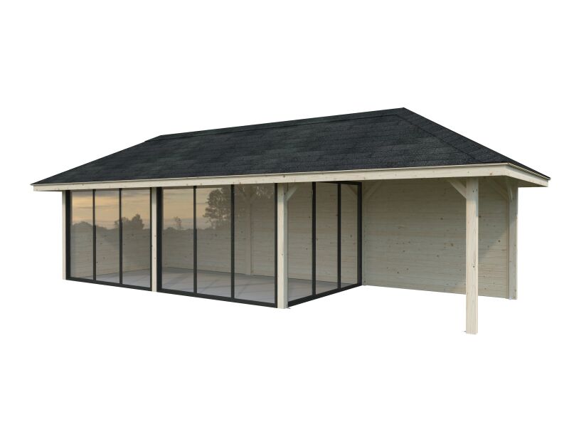 Palmako Pavillon BIANCA 24,9 m² SET 217, 876x300 cm, Schiebetür, natur