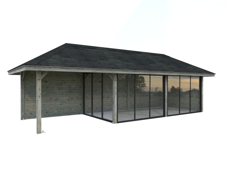 Palmako Pavillon BIANCA 24,9 m² SET 217, 876x300 cm, Schiebetür, natur