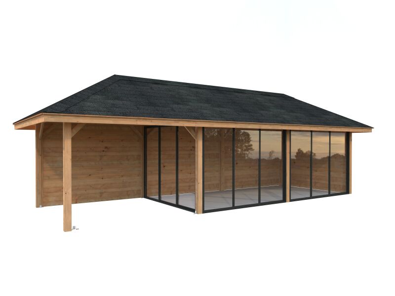 Palmako Pavillon BIANCA 24,9 m² SET 217, 876x300 cm, Schiebetür, grau imprägniert