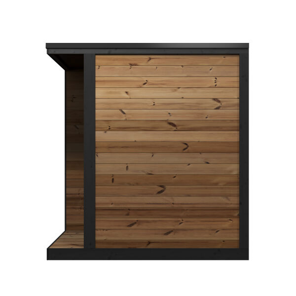 Aussensauna/Saunahaus HIKI S 149x202 cm, Vollglasfront, inkl. Dacheindeckung schwarz, Bausatz, Thermo-Holz