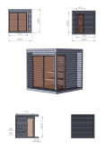 Aussensauna/Saunahaus HIKI L 229x229 cm, Vollglasfront, inkl. Dacheindeckung schwarz, Bausatz, Thermo-Holz