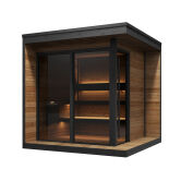Sauna HIKI L 229x229 cm, Vollglasfront, inkl. Dacheindeckung schwarz, Bausatz, Thermo-Holz
