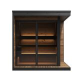 Sauna HIKI L 229x229 cm, Vollglasfront, inkl. Dacheindeckung schwarz, Bausatz, Thermo-Holz