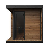 Sauna HIKI L 229x229 cm, Vollglasfront, inkl. Dacheindeckung schwarz, Bausatz, Thermo-Holz