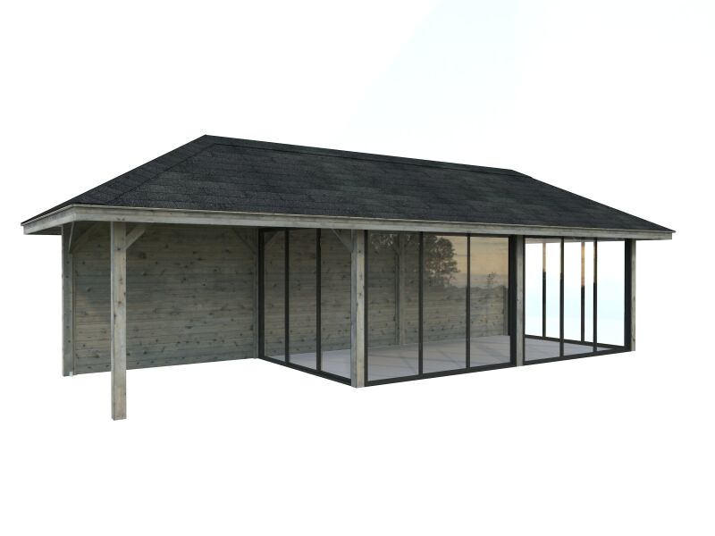 Palmako Pavillon BIANCA 24,9 m² SET 218, 876x300 cm, Schiebetür, grau imprägniert