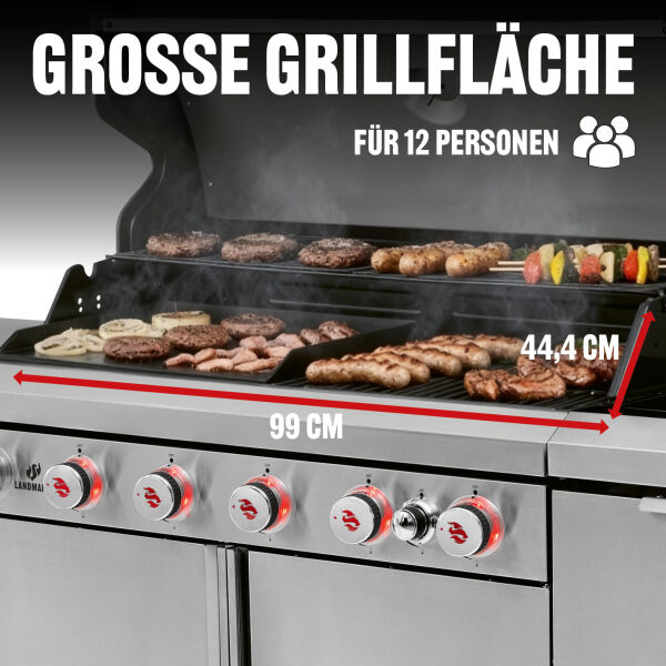 Landmann Gasgrill 6.1 MAXX edelstahl inkl. Grillplatte