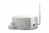 Hot Tub DeLux GRAU gestrichen / GFK - Einsatz weiß / V2A Ofen inkl. LED, Whirlpool und mit Premium Leder Deckel, ø 200 cm, mit integriertem Aussenofen, Thermoholz beplankt und gestrichen in grau