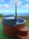 Hot Tub DeLux Thermoholz natur / GFK - Einsatz grau / V2A Ofen inkl. LED, Whirlpool und mit Premium Leder Deckel, ø 200 cm, mit integriertem Aussenofen, Thermoholz beplankt