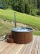 Hot Tub DeLux Thermoholz natur / GFK - Einsatz grau / V2A Ofen inkl. LED, Whirlpool und mit Premium Leder Deckel, ø 200 cm, mit integriertem Aussenofen, Thermoholz beplankt