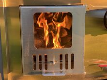 Hot Tub DeLux Thermoholz natur / GFK - Einsatz blau / V2A Ofen inkl. LED, Whirlpool und mit Premium Leder Deckel, ø 200 cm, mit integriertem Aussenofen, Thermoholz beplankt