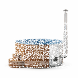 Hot Tub DeLux Thermoholz natur / GFK - Einsatz blau / V2A Ofen inkl. LED, Whirlpool und mit Premium Leder Deckel, ø 200 cm, mit integriertem Aussenofen, Thermoholz beplankt