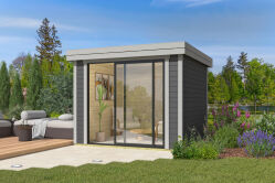 Lasita Maja Gartenhaus BUSTANI 1 - 275x275 cm, 28 mm, Schiebtür, lackiert Carbongrau