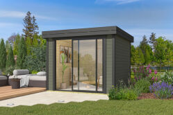 Lasita Maja Gartenhaus BUSTANI 1 - 275x275 cm, 28 mm, Schiebtür, lackiert Carbongrau