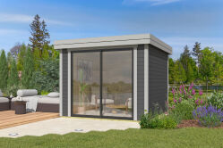 Lasita Maja Gartenhaus BUSTANI 1 - 275x275 cm, 28 mm, Schiebtür, lackiert Carbongrau