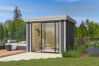 Lasita Maja Gartenhaus BUSTANI 1 - 275x275 cm, 28 mm, Schiebtür, lackiert Carbongrau
