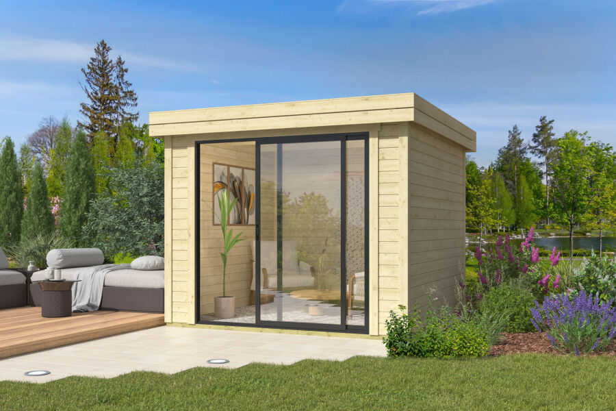 Lasita Maja Gartenhaus BUSTANI 1 - 275x275 cm, 28 mm, Schiebtür, natur + farbig