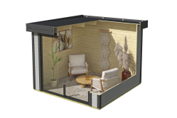 Lasita Maja Gartenhaus BUSTANI 1 - 275x275 cm, 28 mm, Schiebtür, natur + farbig