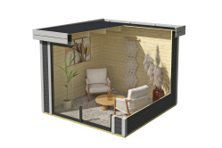 Lasita Maja Gartenhaus BUSTANI 1 - 275x275 cm, 28 mm, Schiebtür, natur + farbig