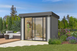 Lasita Maja Gartenhaus BUSTANI 1 - 275x275 cm, 28 mm, Schiebtür, natur + farbig