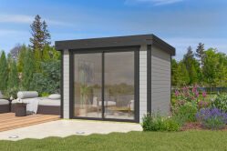 Lasita Maja Gartenhaus BUSTANI 1 - 275x275 cm, 28 mm, Schiebtür, natur + farbig