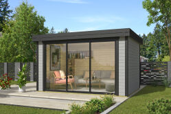 Lasita Maja Gartenhaus BUSTANI 2 - 380x280 cm, 28 mm, Schiebetür, lackiert Carbongrau