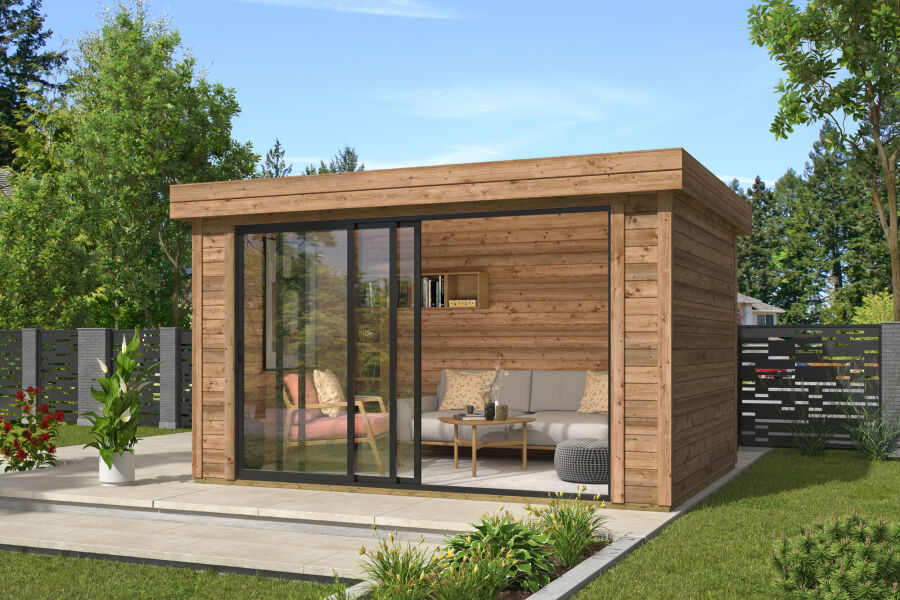 4743329288891 - Gartenhaus BUSTANI 2 - 380x280 cm 28 mm Schiebetür imprägniert Braun