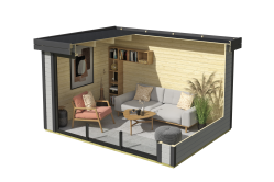 Lasita Maja Gartenhaus BUSTANI 2 - 380x280 cm, 28 mm, Schiebetür, natur + farbig