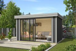 Lasita Maja Gartenhaus BUSTANI 2 - 380x280 cm, 28 mm, Schiebetür, natur + farbig