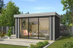 Lasita Maja Gartenhaus BUSTANI 2 - 380x280 cm, 28 mm, Schiebetür, natur + farbig