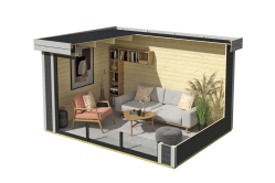 Lasita Maja Gartenhaus BUSTANI 2 - 380x280 cm, 28 mm, Schiebetür, natur + farbig