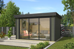 Lasita Maja Gartenhaus BUSTANI 2 - 380x280 cm, 28 mm, Schiebetür, natur + farbig