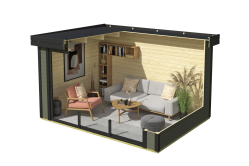 Lasita Maja Gartenhaus BUSTANI 2 - 380x280 cm, 28 mm, Schiebetür, natur + farbig