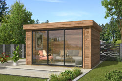 Lasita Maja Gartenhaus BUSTANI 2 - 380x280 cm, 28 mm, Schiebetür, natur + farbig