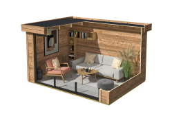 Lasita Maja Gartenhaus BUSTANI 2 - 380x280 cm, 28 mm, Schiebetür, natur + farbig