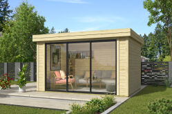 Lasita Maja Gartenhaus BUSTANI 2 - 380x280 cm, 28 mm, Schiebetür, natur + farbig