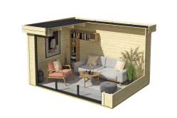 Lasita Maja Gartenhaus BUSTANI 2 - 380x280 cm, 28 mm, Schiebetür, natur + farbig