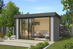 Lasita Maja Gartenhaus BUSTANI 2 - 380x280 cm, 28 mm, Schiebetür, natur + farbig