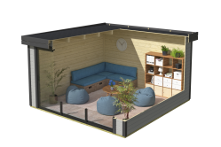 Lasita Maja Gartenhaus BUSTANI 3 - 380x380 cm, 28 mm, Schiebetür, natur+ farbig