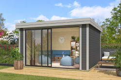 Lasita Maja Gartenhaus BUSTANI 3 - 380x380 cm, 28 mm, Schiebetür, natur+ farbig