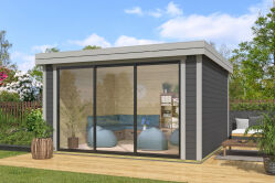 Lasita Maja Gartenhaus BUSTANI 3 - 380x380 cm, 28 mm, Schiebetür, natur+ farbig