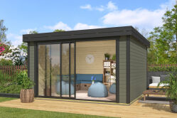 Lasita Maja Gartenhaus BUSTANI 3 - 380x380 cm, 28 mm, Schiebetür, natur+ farbig