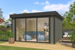 Lasita Maja Gartenhaus BUSTANI 3 - 380x380 cm, 28 mm, Schiebetür, natur+ farbig