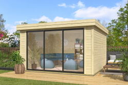 Lasita Maja Gartenhaus BUSTANI 3 - 380x380 cm, 28 mm, Schiebetür, natur+ farbig