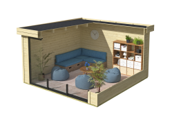 Lasita Maja Gartenhaus BUSTANI 3 - 380x380 cm, 28 mm, Schiebetür, natur+ farbig